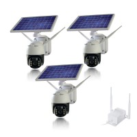 Kit de 3 caméras solaires WiFi Ultra HD 2K pilotables autonomes waterproof détection humaine mémoire 128Go avec routeur 3G 4G WiFi 