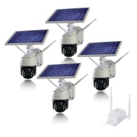 Kit de 4 caméras solaires WiFi Ultra HD 2K pilotables autonomes waterproof détection humaine mémoire 128Go avec routeur 3G 4G WiFi 
