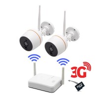Kit vidéosurveillance 3G avec 2 caméras WiFi HD 1080P enregistrement par détecteur de mouvement PIR et alerte push sur smartphone audio bidirectionnelle