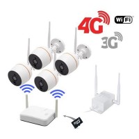 Kit vidéosurveillance 4G avec 4 caméras WiFi HD 1080P enregistrement par détecteur de mouvement PIR et alerte push sur smartphone audio bidirectionnelle