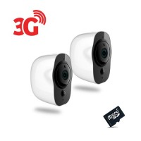 Kit de 2 Smart caméra alarme 3G WiFi HD 1080P 64Go grand angle avec batterie rechargeable 6 mois détection de mouvement et audio bidirectionnel Intérieure extérieur