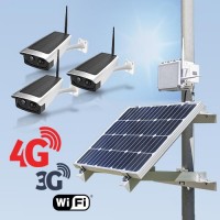 Kit vidéosurveillance 3G 4G autonome solaire avec 3 caméras solaires WiFi HD 1080P 32 Go