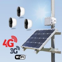 Kit vidéosurveillance 3G 4G autonome solaire avec 3 smart caméras WiFi HD 1080P 64 Go