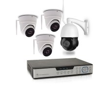 Kit de vidéosurveillance intérieur extérieur avec enregistreur IP 1To et 3 caméras dôme WiFi 4 Mpx et 1 caméra pilotable PTZ HD 1080P WIFI