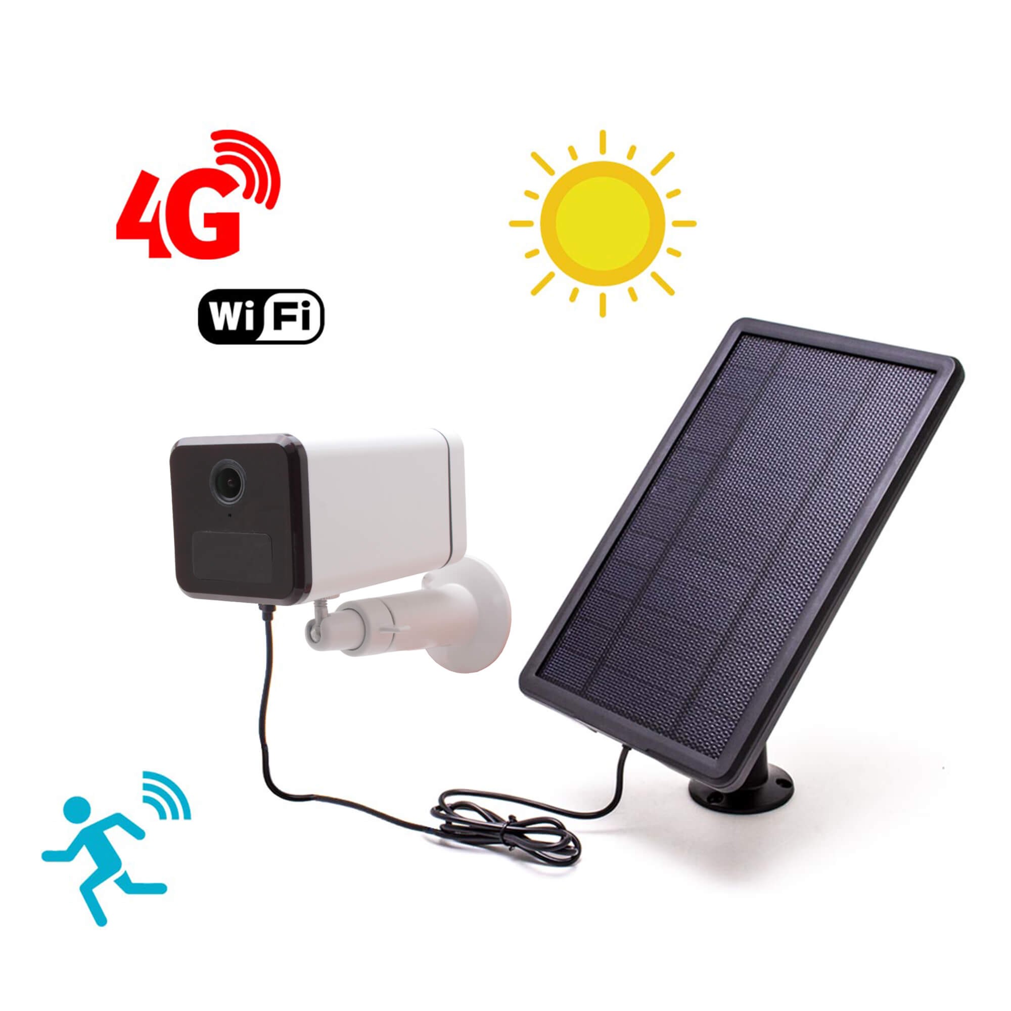 Caméra 4G ou WiFI autonome solaire enregistrement HD 1080P détection PIR serveur cloud ou MicroSDHC 128 Go