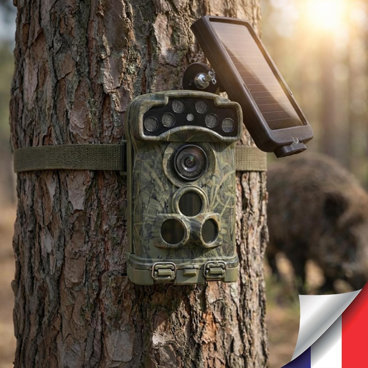 Caméra solaire de Chasse Wi-Fi 3K Ultra-HD Photos 32 MP, Vidéo 3K Audio, Vision Nocturne Invisible, IP68