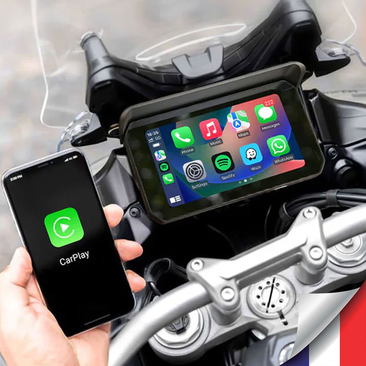 JAMCHE 5 Pouces Portable Navigation GPS Moto IPX7 Étanche Moto sans Fil  Apple CarPlay/Android Auto Moto Écran GPS, 170 ° Ultra Grand Angle,  Batterie