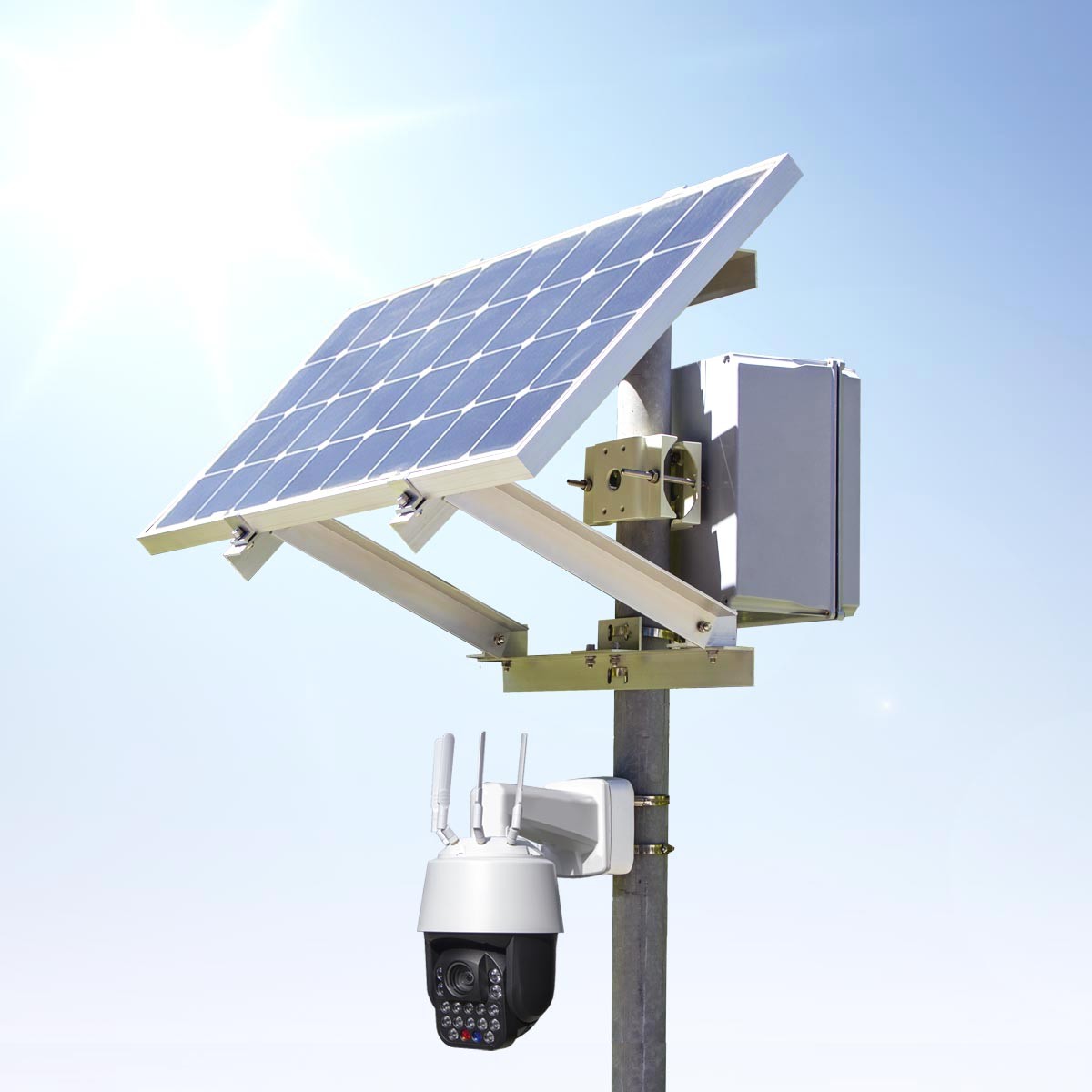 Kit 4G solaire vidéosurveillance 24h sur 24h caméra pilotable 4K Zoom X36 autotracking et détection humaine et véhicule