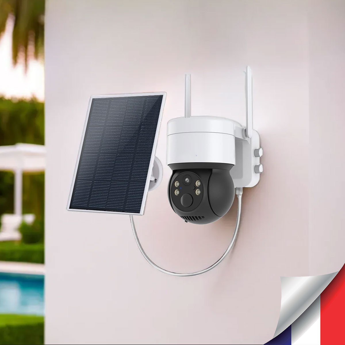 Caméra pilotable solaire 4G UHD 2K blanche waterproof infrarouge détection humaine accès à distance via iPhone Android 128Go inclus