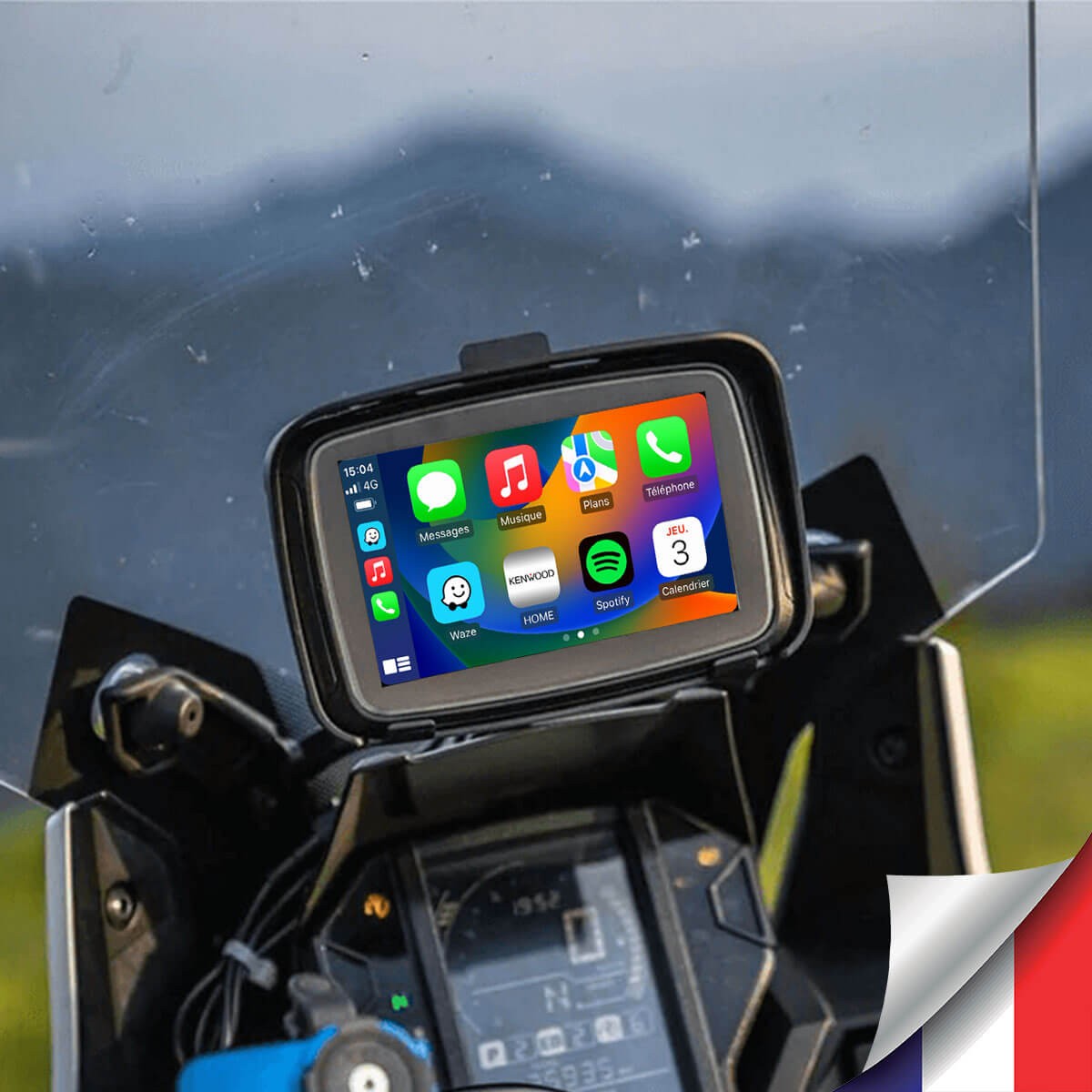 Écran Tactile 5 pouces étanche sans Fil CarPlay & Android Auto  Navigation GPS pour Moto