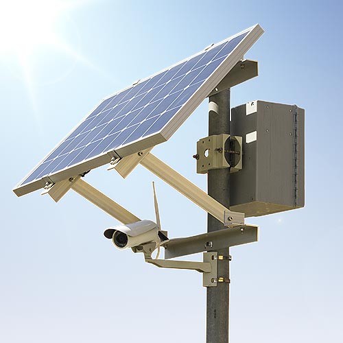 Kit caméra solaire autonome 3G waterproof extérieure HD 1080P panneau solaire batterie et fixation mat avec carte micro SDXC 128Go