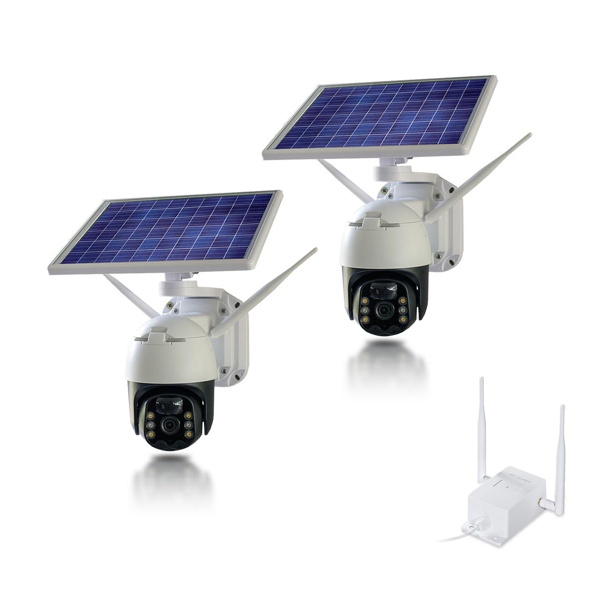 Kit de 2 caméras solaires WiFi Ultra HD 2K pilotables autonomes waterproof détection humaine mémoire 128Go avec routeur 3G 4G WiFi 