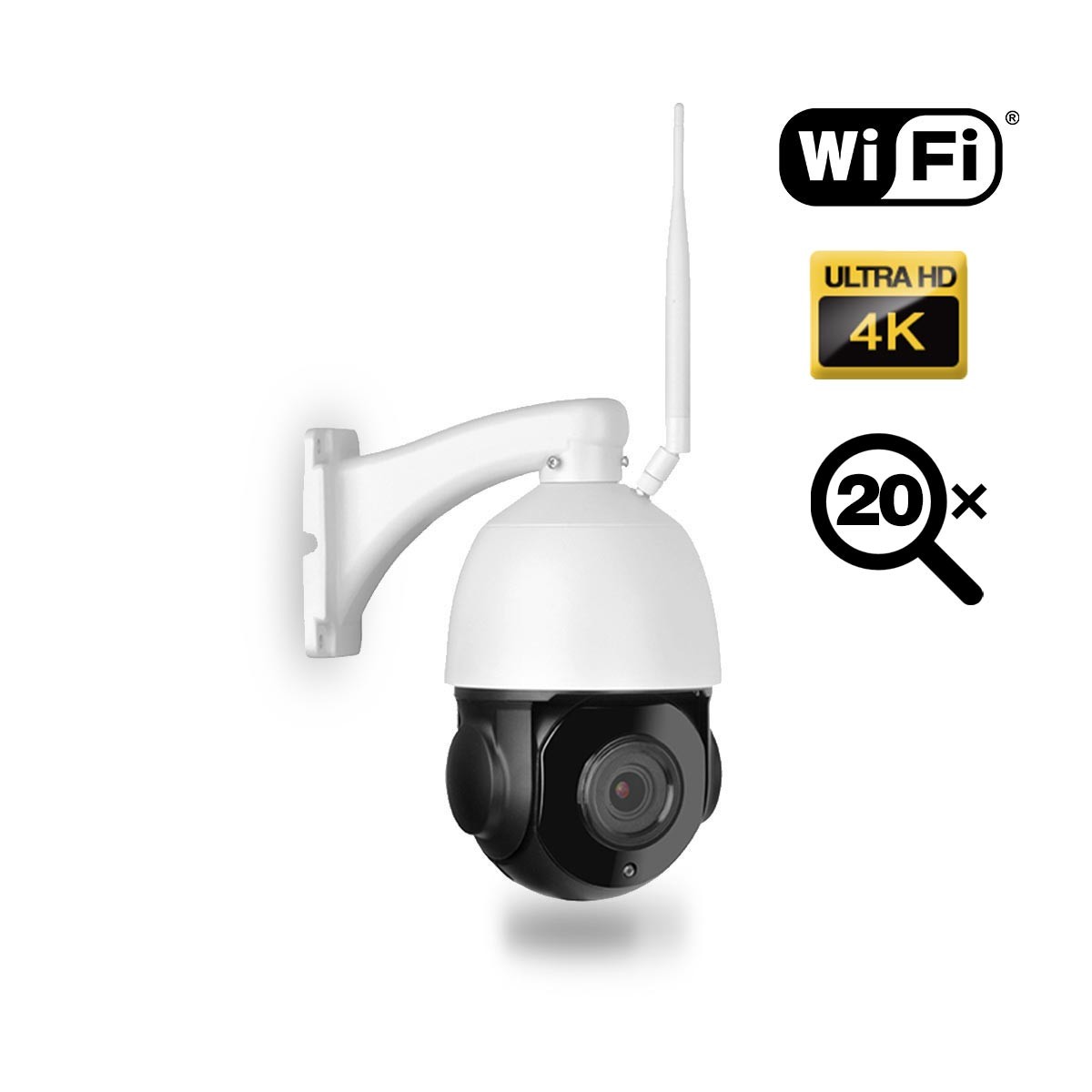 Caméra PTZ intelligente UHD 8MP IP WiFi détection audio et humaine autotracking IR Zoom X20 pilotable à distance via iPhone Android et PC