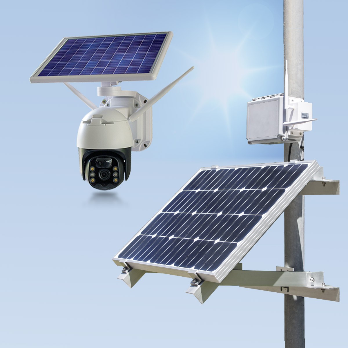 Kit vidéosurveillance 3G/4G autonome solaire waterproof avec une caméra pilotable solaire WIFI Ultra HD 2K détection humaine 128 Go