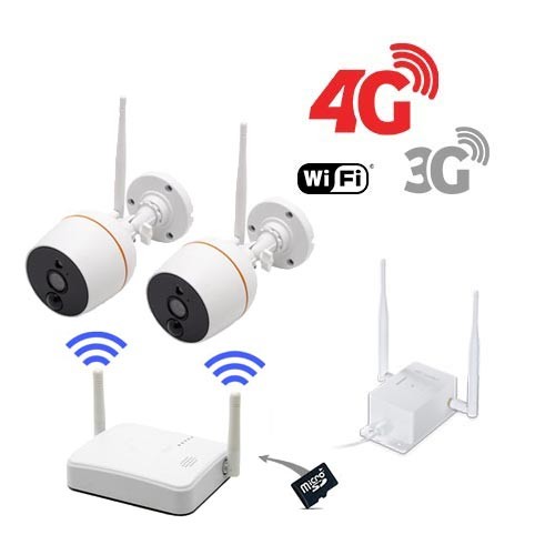 Kit vidéosurveillance 4G avec 2 caméras WiFi HD 1080P enregistrement par détecteur de mouvement PIR et alerte push sur smartphone audio bidirectionnelle