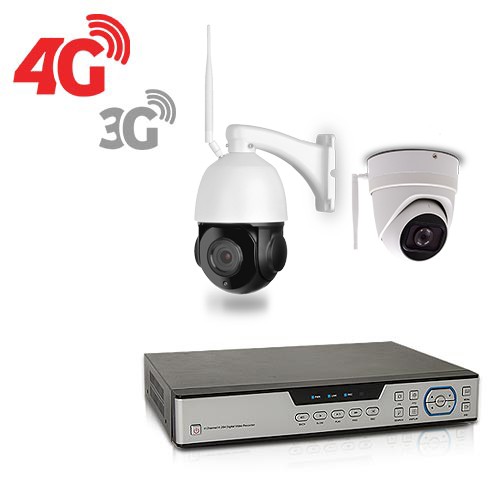 Kit de vidéosurveillance 3G 4G intérieur extérieur avec enregistreur IP 1To et 1 caméras dôme WiFi 5 Mpx et 1 caméra pilotable PTZ HD 1080P WIFI