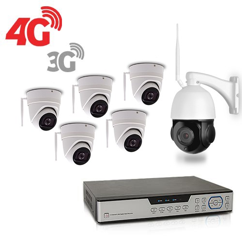 Kit de vidéosurveillance 3G 4G intérieur extérieur avec enregistreur IP 1To et 5 caméras dôme WiFi 5 Mpx et 1 caméra pilotable PTZ HD 1080P WIFI