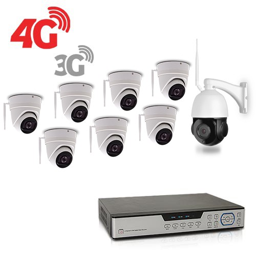 Kit de vidéosurveillance 3G 4G intérieur extérieur avec enregistreur IP 1To et 7 caméras dôme WiFi 4 Mpx et 1 caméra pilotable HD 1080P WIFI