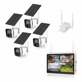 Kit vidéosurveillance 3G 4G avec 4 caméras solaires HD Wifi et un écran LCD 10,1 récepteur enregistreur microSD 128 Go avec routeur 3G 4G WiFi