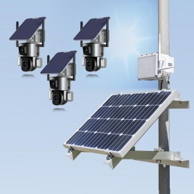 Kit vidéosurveillance 3G 4G autonome solaire waterproof avec 3 Doubles caméras 4K pilotables solaires Wifi waterproof Zoom X10 autotracking IR détection de mouvement avec alarme et sirène microSD 128 Go