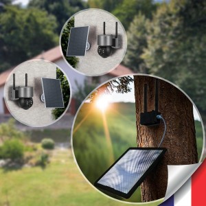 Kit vidéosurveillance 3G 4G autonome avec 2 caméras pilotables solaires WIFI UHD 2K 4MP détection humaine accès à distance via iOS Android 128Go