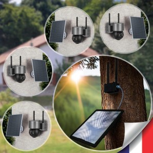 Kit vidéosurveillance 3G 4G autonome avec 4 caméras pilotables solaires WIFI UHD 2K 4MP détection humaine accès à distance via iOS Android 128Go