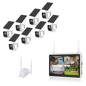 Kit vidéosurveillance 3G 4G avec 8 caméras solaires UHD 2K Wifi et un écran LCD 10,1 récepteur enregistreur microSD 128 Go avec routeur 3G 4G WiFi
