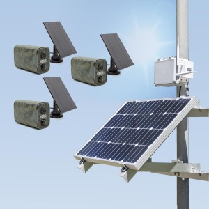 Kit de vidéosurveillance 3G 4G autonome solaire avec 3 caméras camouflages solaires WIFI ultra longue autonomie