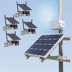 Kit vidéo surveillance 3G 4G autonome solaire avec quatre caméras solaire WiFi Ultra grand angle double objectifs UHD 4K 8MP détection de mouvement alerte sirène 128Go