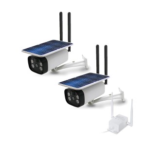 Kit de 2 caméras solaire Wifi intelligente Ultra HD 2K extérieur vision nocturne alerte détection mémoire 128 Go avec routeur 3G 4G WIFI