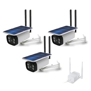 Kit de 3 caméras solaire Wifi intelligente Ultra HD 2K extérieur vision nocturne alerte détection mémoire 128 Go avec routeur 3G 4G WIFI