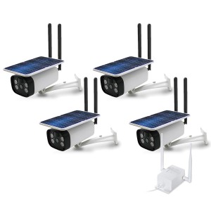 Kit de 4 caméras solaires Wifi HD 1080P waterproof Infrarouge accès à distance via iPhone Android 64 Go avec routeur 3G 4G WIFI