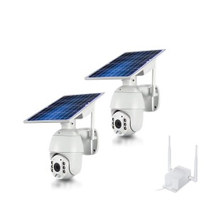 Kit 2 caméras pilotables solaires Wifi HD 1080P waterproof Infrarouges accès à distance via iPhone Android 64 Go inclus avec routeur GSM 3G 4G WiFi