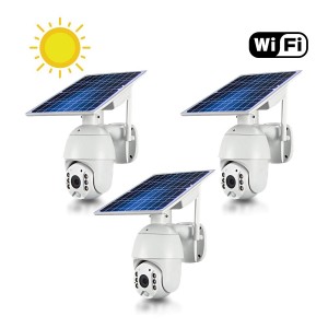 Kit 3 caméras pilotables solaires IP Wifi HD 1080P waterproof Infrarouges accès à distance via iPhone Android 64 Go inclus