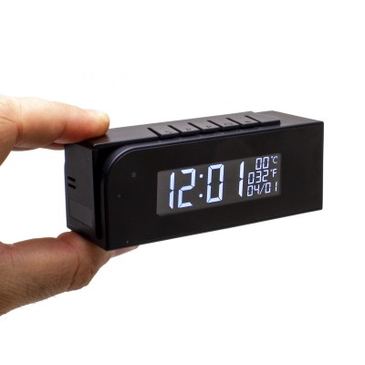 Horloge température de bureau avec micro caméra IP Wi-Fi HD avec vision nocturne microSD 128 Go incluse