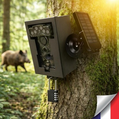 Caméra de Chasse solaire Wi-Fi 3K Ultra-HD Photos 32 MP, Vidéo 3K Audio, Vision Nocturne Invisible, IP68, box antivandal 