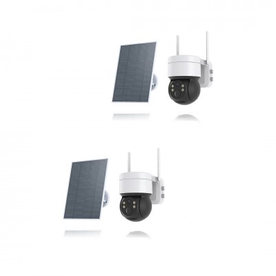 Kit de 2 caméras pilotable solaires WiFi UHD 2K 4MP infrarouge détection humaine accès à distance via iOS Android 128Go
