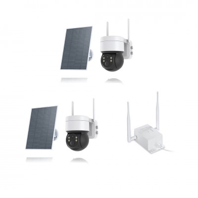 Kit de 2 caméras pilotables solaires WiFi UHD 2K 4MP avec routeur 3G/4G infrarouge détection humaine accès à distance via Iphone Android 128Go