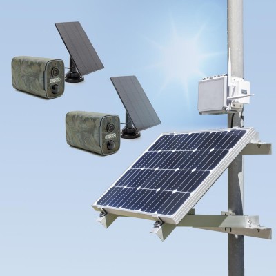 Kit de vidéosurveillance 3G 4G autonome solaire avec 2 caméras camouflages solaires WIFI ultra longue autonomie