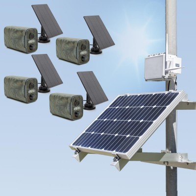 Kit de vidéosurveillance 3G 4G autonome solaire avec 4 caméras camouflages solaires WIFI ultra longue autonomie