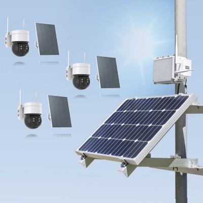 Kit videosurveillance 3G 4G autonome solaire waterproof avec 3 caméras solaires WIFI UHD 2K 4MP detection humaine accès à distance via ios android 128Go 