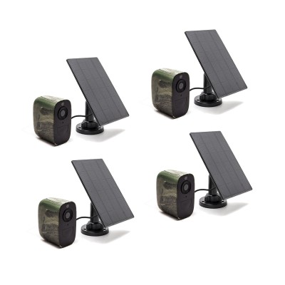Kit de 4 smart caméras solaire camouflage alarme WIFI 1080P IR invisible 128Go longue autonomie détection de mouvement audio bidirectionnel