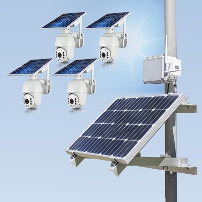 Kit vidéosurveillance 3G 4G autonome solaire avec 4 caméras pilotables solaires WiFi HD 1080P 64 Go