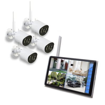 Kit vidéosurveillance WiFi 4 caméras Ultra HD IR IP66 avec intelligence artificielle et un écran LCD 10.1 récepteur enregistreur HDD 1To