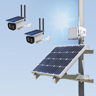 Kit vidéosurveillance 3G 4G autonome solaire waterproof avec 2 caméras solaire Wifi intelligente Ultra HD 2K extérieur vision nocturne alerte détection mémoire 128 Go
