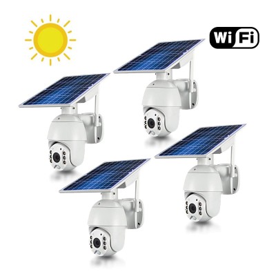 Kit 4 caméras pilotables solaires IP Wifi HD 1080P waterproof Infrarouges accès à distance via iPhone Android 64 Go inclus