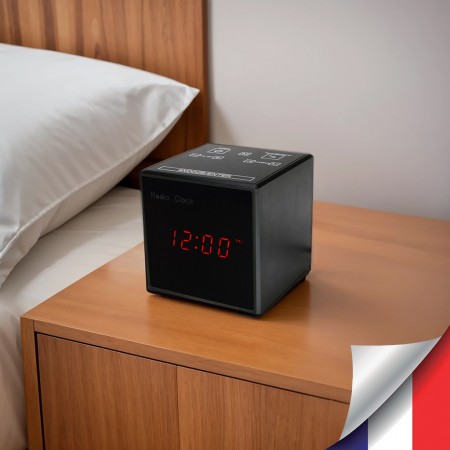 Horloge Enceinte Bluetooth Radio-Réveil Caméra Espion WiFi Ultra HD 2K Vision Nocturne 128 Go inclus