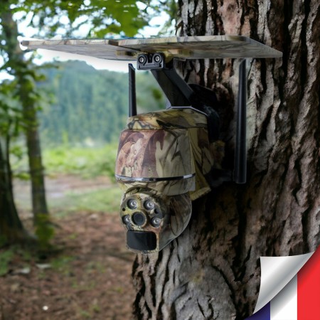 Caméra camouflage pilotable solaire 4G Ultra HD 2K alerte détection humaine AI suivi de mouvement sirène vision nocturne application iOS & android microSD 128Go