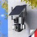 Double caméra pilotable solaire Wifi Ultra HD 4K waterproof Zoom X10 autotracking IR détection de mouvement avec alarme et sirène compatible iOS et Android avec microSD 128 Go