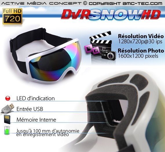 Masque de snowboard caméra HD 720P